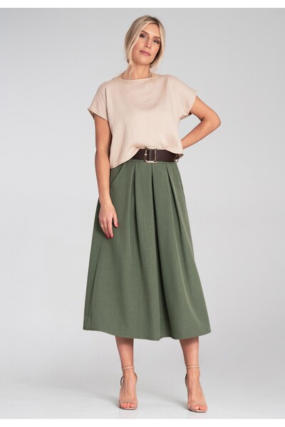 Figl Elegant skirt with pockets - Skirt with belt - Green M1201 size L/XL
