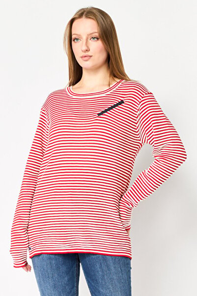 Lacoste Women Crew Neck Long Sleeve Stripe Sweatshirt, Multicolor
