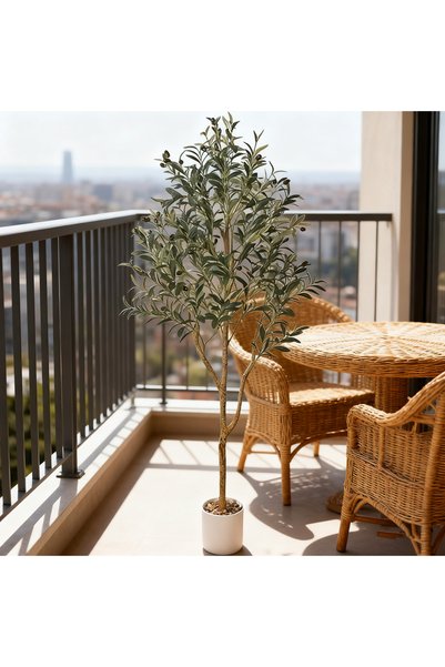 BESTONE 150cm Olive Tree Fake Plant with Natural Texture, Plastic Pot for Indoor Outdoor Decor