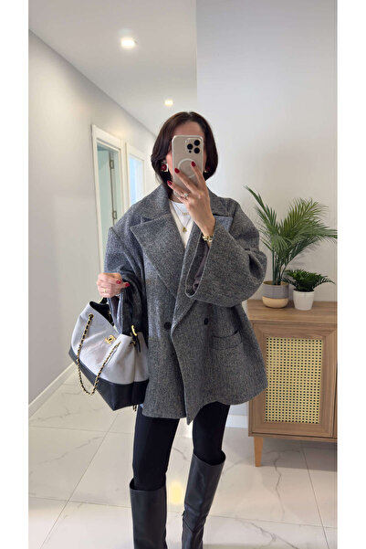 BİRCANÇİL Peri Anthracite Belted Short Coat