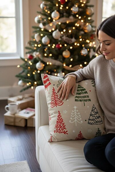 ANJEAHOME Sydney Christmas Patterned Throw Pillow Cover | 45X45 cm | Digital Printed | Stylish Design – Washable Fabric