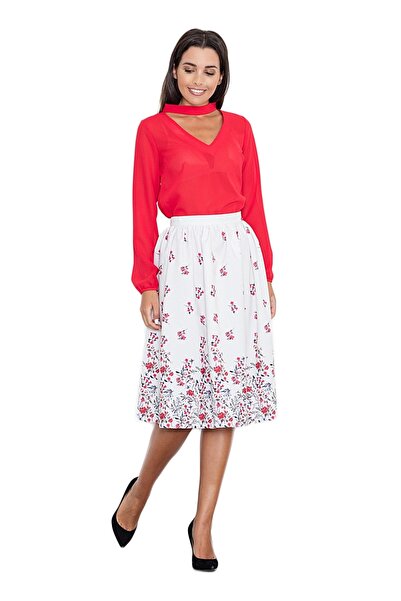 Figl Elegant white midi skirt with floral pattern M537 size M