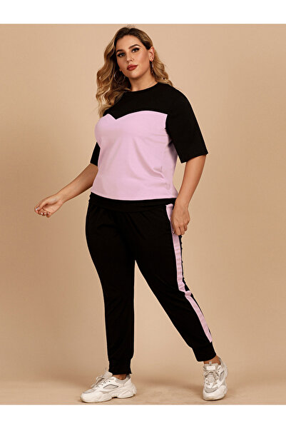 FridayIn Casual Round neck Color contrast Splicing Regular sleeve Plus Size Suits