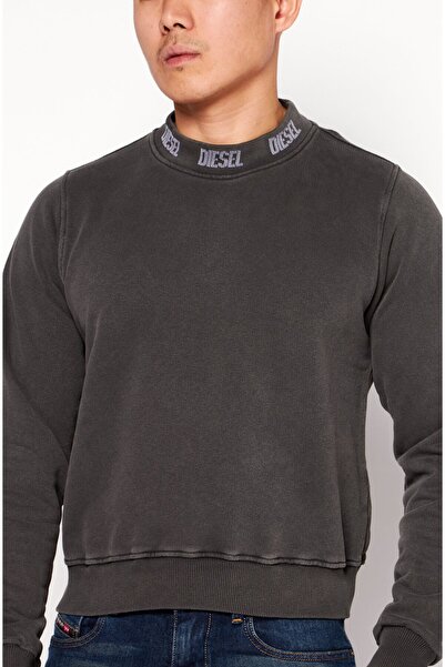 Diesel Men Crew Neck Solid Long Sleeve Sweatshirts, Charcoal