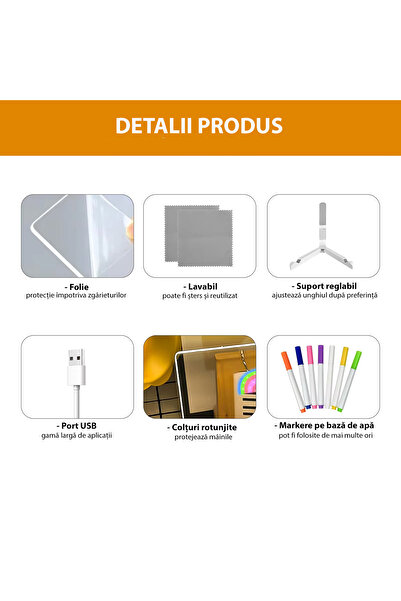 AUXITO Tablă desen și mesaje LED, markere cu 7 culori, acrilic pentru copii și activități recreative