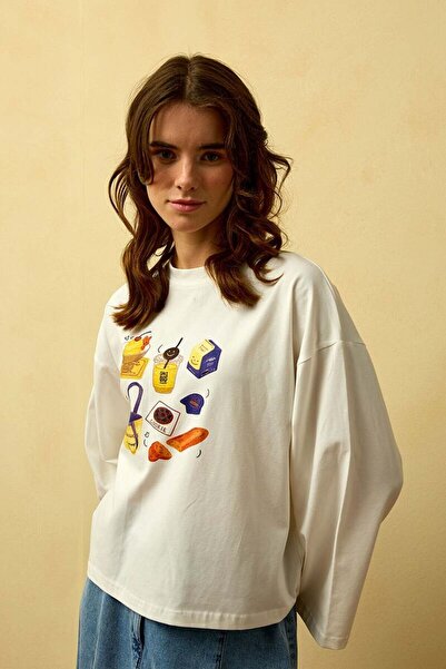 Ceylan Otantik Ecru Cookie Printed Basic Body