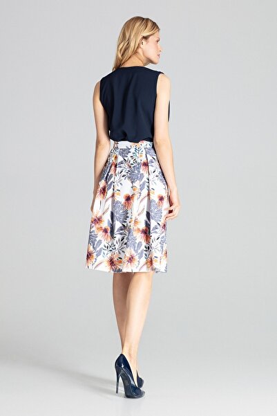 Figl Elegant skirt with thigh Slit , white with flowers, M675, size XL