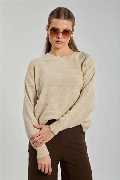 BARRELS AND OIL Women's Crew Neck Oversized Sweater - Light Stone