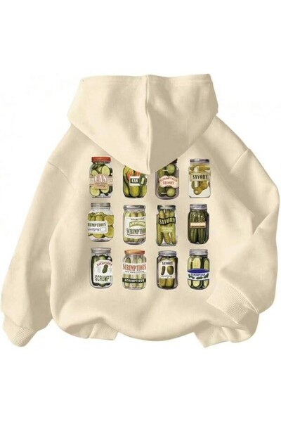 Soothing Space Turşu Kavanozları Baskılı Unisex Kapüşonlu Sweatshirt