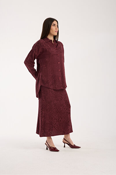 DeChival Tesettür Set - Shirt and 93 cm Long A-Line Skirt - Patterned Textured Fabric