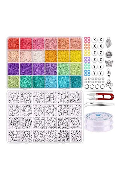 XIUWOO 14400-Piece Glass Seed And Alphabet Letter Beads Art Starter Kit 19 x 13 x 6cm