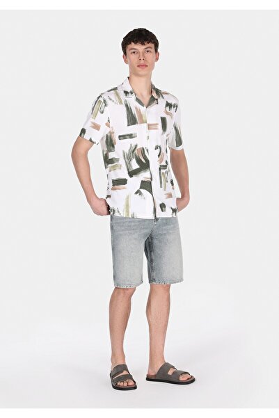 Colin's Regular Fit Shirt Neck Printed Men's Green Short Sleeve Shirt