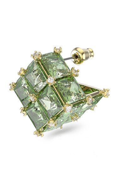 Swarovski Curiosa Çivi küpe, Tekli, Kare kesim, Yeşil