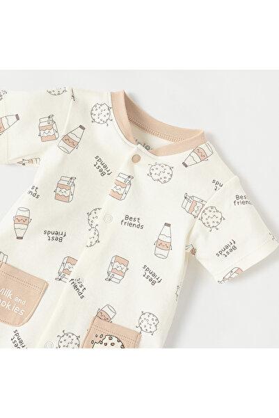 Juniors All-Over Print Romper with Round Neck and Short Sleeves