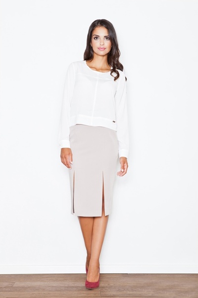 Figl Elegant skirt with slits - Beige pencil skirt M399 Size L