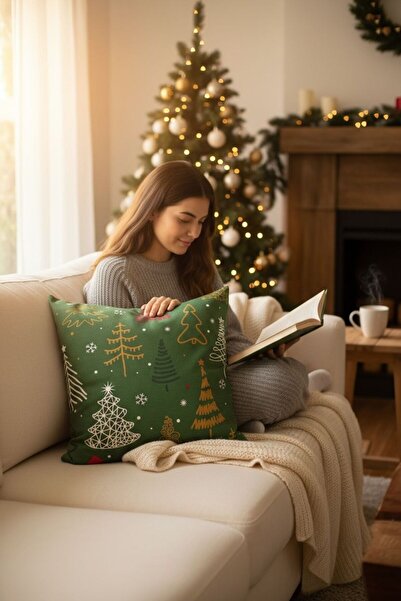 ANJEAHOME Sydney Christmas Patterned Throw Pillow Cover | 45X45 cm | Digital Printed | Stylish Design – Washable Fabric