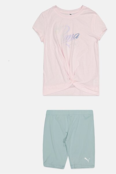 Puma Kids Girl 2 Pieces Brand Logo Top And Shorts Outdoor Set, Multicolor