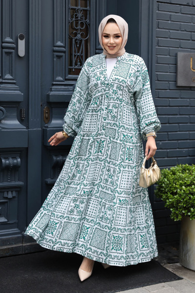 N.S NEVA STYLE Patterned Green Hijab Dress 23587Y
