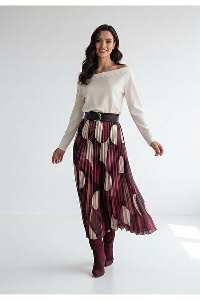 Figl Pleated flared midi skirt - With belt - Cherry M1253 size S