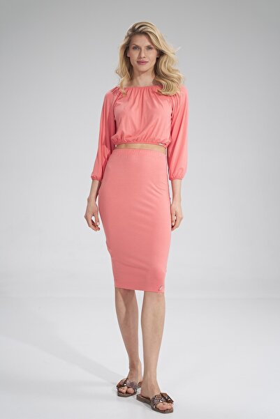 Figl Viscose fitted skirt - coral midi skirt M793 size S