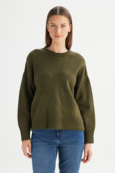 WRANGLER Relaxed Fit Geniş Kesim Bisiklet Yaka Haki Triko Kazak