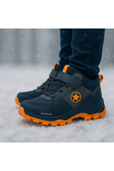 OUTLET41 ÇOCUK-BEBE LACİVERT BANTLI TURUNCU DETAYLI BOT