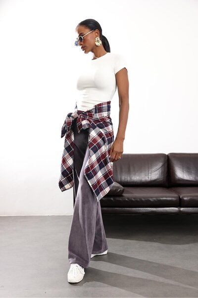 5in1Canpolat Smoked Velvet Pants with Elastic Waist 8921