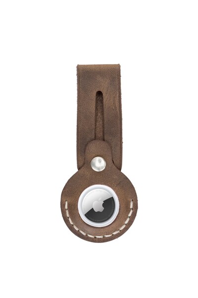 AbbasShop سلسلة مفاتيح جلدية متوافقة مع Apple AirTag بيتا AA6 قهوة