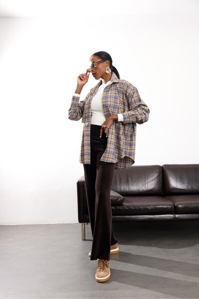 5in1Canpolat Bitter Brown Elastic Waist Velvet Trousers 8921