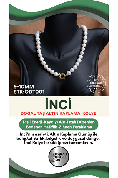 OSMANLI DEĞERLİ TAŞ Sertifikalı Doğal Taş İnci Altın Kaplama 925 Ayar Gümüş A...
