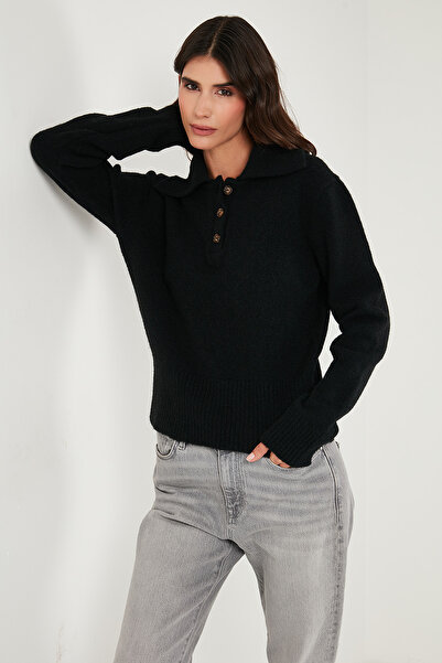 Lela Wool Blend Regular Fit Buttoned Polo Neck Sweater Polo Neck Sweater 4617019