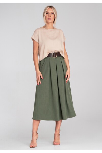 Figl Elegant skirt with pockets - Skirt with belt - Green M1201 size L/XL