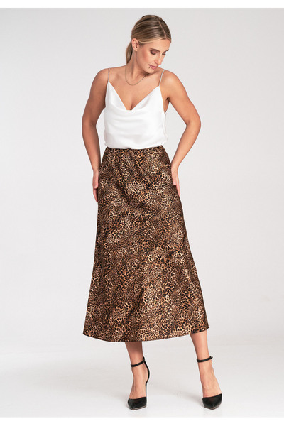 Figl Fustă leopard - Fustă midi din satin - M1087 Tipar 187 mărimea L/XL