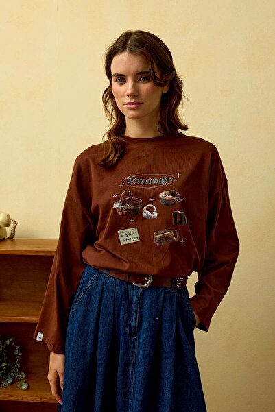 Ceylan Otantik Acı Kahve Vintage Printed Basic Body