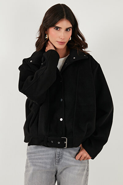 Lela Cotton Blend Oversized Belt Detailed Lined Short Cashmere Coat Coat 6839657