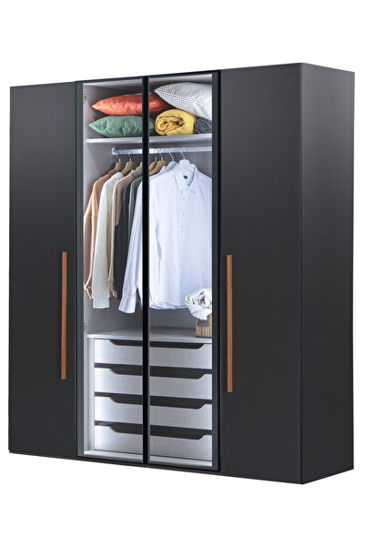 benim odam Loft 4 Kapılı Cam Kapaklı Gizli Çekmeceli Dolap Genç / Çocuk Odası...