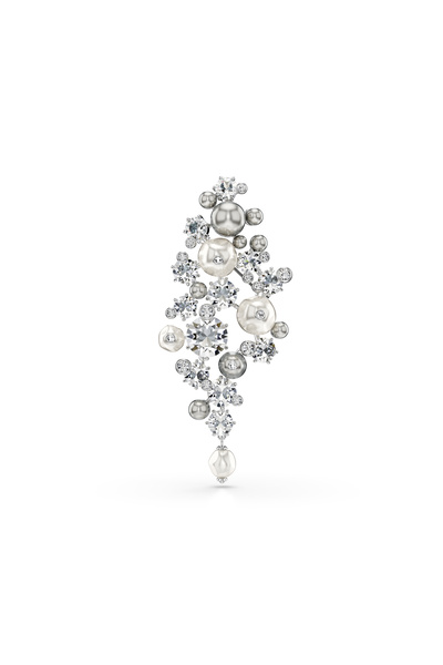 Swarovski Constella Broş, Kristal inci, Yuvarlak kesim, Beyaz, Rodyum kaplama