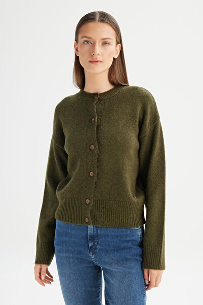 WRANGLER Relaxed Fit Geniş Kesim Bisiklet Yaka Haki Düğmeli Hırka