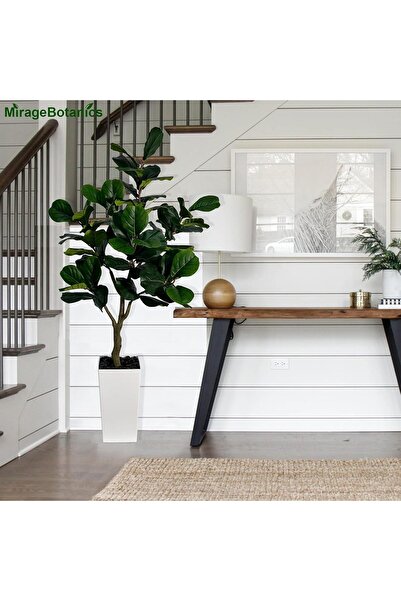 MirageBotanics 5ft Fiddle Leaf Fig Artificial Tree with White Planter (Faux Ficus Lyrata)