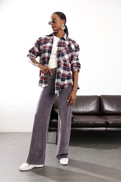 5in1Canpolat Smoked Velvet Pants with Elastic Waist 8921