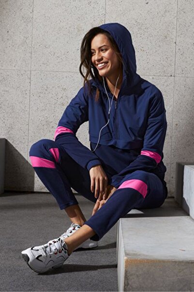 Tchibo Women Regular Fit Hybrid Fleece Hooded Jacket, Navy