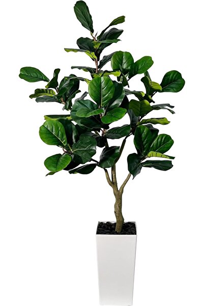 MirageBotanics 5ft Fiddle Leaf Fig Artificial Tree with White Planter (Faux Ficus Lyrata)