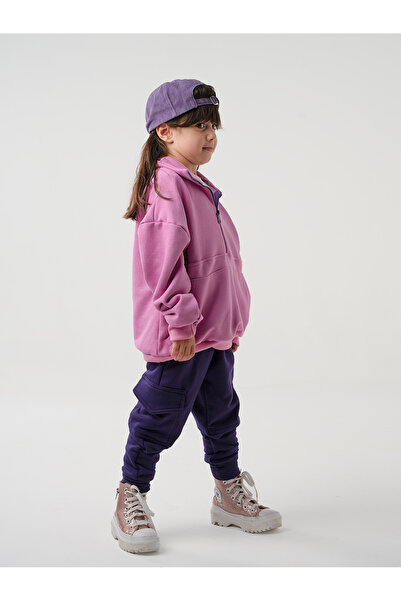 Catz Kids Girl's 3 Thread Combed Cotton Purple Lilac Tracksuit Set