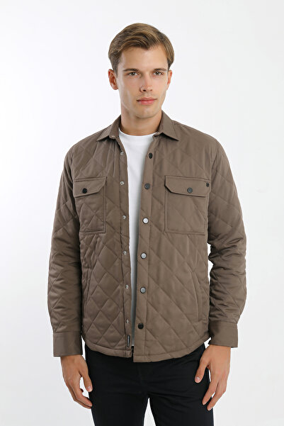 Smc by Semco Uzun Kol Çıtçıtlı Çift Cep Kapaklı Kapitone Kahverengi Erkek Gömlek