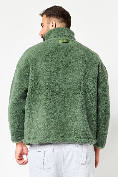 Reebok Men Embroidered Logo Faux Fur Outdoor Jacket, Green