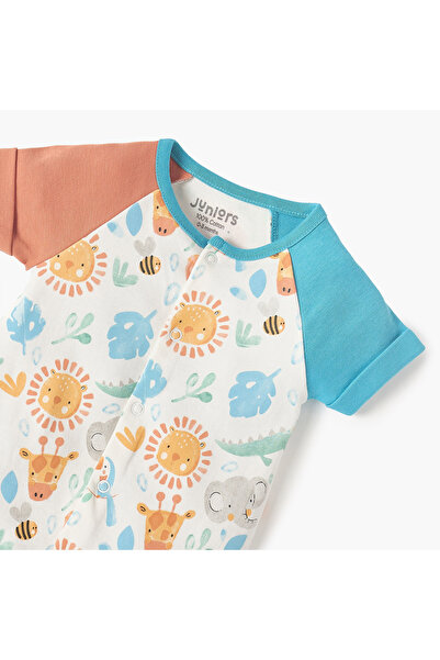 Juniors All-Over Print Romper with Round Neck and Short Sleeves