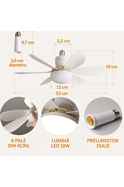 AUXITO 40W LED ceiling fan with remote control —E27 socket included, Quick installation, 3 speeds
