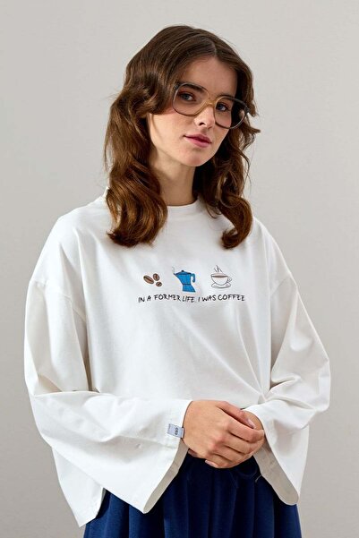 Ceylan Otantik Ecru Coffee Printed Basic Body