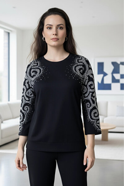 AZRA BUTİK Shoulder Full Rhinestone Blouse