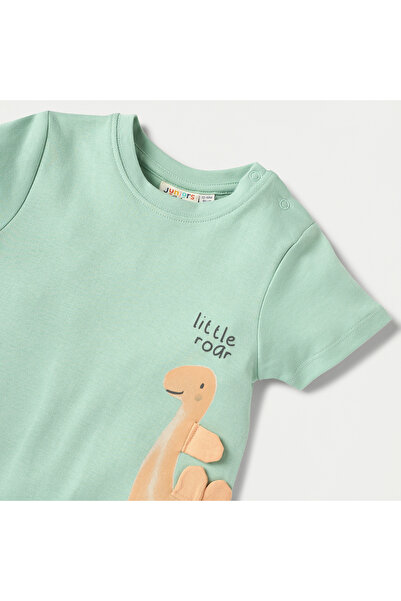 Juniors Dinosaur Applique Romper with Short Sleeves and Button Closure